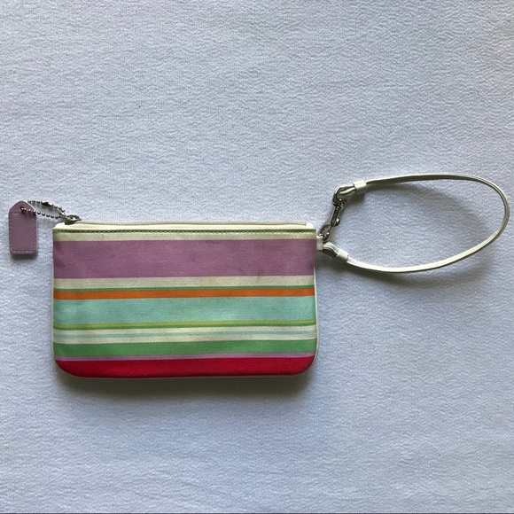 Coach 2 Bag Wristlet Rainbow Stripe Brown Suede - Picture 3 of 8